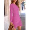 imagePRETTYGARDEN Womens Spring Fall Ruched Bodycon Mini Dress Long Puff Sleeve Ruffle Fitted Cocktail Party DressesRose Pink