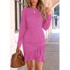 imagePRETTYGARDEN Womens Spring Fall Ruched Bodycon Mini Dress Long Puff Sleeve Ruffle Fitted Cocktail Party DressesRose Pink