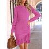 imagePRETTYGARDEN Womens Spring Fall Ruched Bodycon Mini Dress Long Puff Sleeve Ruffle Fitted Cocktail Party DressesRose Pink