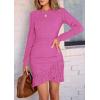 imagePRETTYGARDEN Womens Spring Fall Ruched Bodycon Mini Dress Long Puff Sleeve Ruffle Fitted Cocktail Party DressesRose Pink