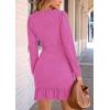 imagePRETTYGARDEN Womens Spring Fall Ruched Bodycon Mini Dress Long Puff Sleeve Ruffle Fitted Cocktail Party DressesRose Pink