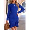 imagePRETTYGARDEN Womens Spring Fall Ruched Bodycon Mini Dress Long Puff Sleeve Ruffle Fitted Cocktail Party DressesRoyal Blue