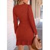 imagePRETTYGARDEN Womens Spring Fall Ruched Bodycon Mini Dress Long Puff Sleeve Ruffle Fitted Cocktail Party DressesRust Red