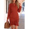 imagePRETTYGARDEN Womens Spring Fall Ruched Bodycon Mini Dress Long Puff Sleeve Ruffle Fitted Cocktail Party DressesRust Red