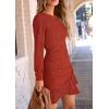 imagePRETTYGARDEN Womens Spring Fall Ruched Bodycon Mini Dress Long Puff Sleeve Ruffle Fitted Cocktail Party DressesRust Red