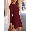 imagePRETTYGARDEN Womens Spring Fall Ruched Bodycon Mini Dress Long Puff Sleeve Ruffle Fitted Cocktail Party DressesWine Red