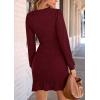 imagePRETTYGARDEN Womens Spring Fall Ruched Bodycon Mini Dress Long Puff Sleeve Ruffle Fitted Cocktail Party DressesWine Red