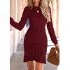 imagePRETTYGARDEN Womens Spring Fall Ruched Bodycon Mini Dress Long Puff Sleeve Ruffle Fitted Cocktail Party DressesWine Red