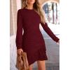 imagePRETTYGARDEN Womens Spring Fall Ruched Bodycon Mini Dress Long Puff Sleeve Ruffle Fitted Cocktail Party DressesWine Red