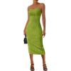 imagePRETTYGARDEN Womens Sexy Midi Bodycon Dress 2025 Summer Spaghetti Strap Sleeveless Knit Party Tight Fitted DressesFruit Green