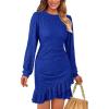 imagePRETTYGARDEN Womens Spring Fall Ruched Bodycon Mini Dress Long Puff Sleeve Ruffle Fitted Cocktail Party DressesRoyal Blue