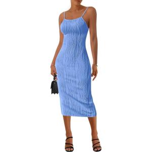imagePRETTYGARDEN Womens Sexy Midi Bodycon Dress 2025 Summer Spaghetti Strap Sleeveless Knit Party Tight Fitted DressesLight Blue