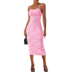 imagePRETTYGARDEN Womens Sexy Midi Bodycon Dress 2025 Summer Spaghetti Strap Sleeveless Knit Party Tight Fitted DressesPink