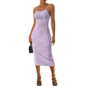 imagePRETTYGARDEN Womens Sexy Midi Bodycon Dress 2025 Summer Spaghetti Strap Sleeveless Knit Party Tight Fitted DressesPurple