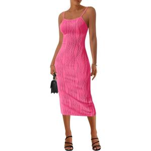 imagePRETTYGARDEN Womens Sexy Midi Bodycon Dress 2025 Summer Spaghetti Strap Sleeveless Knit Party Tight Fitted DressesRose Red