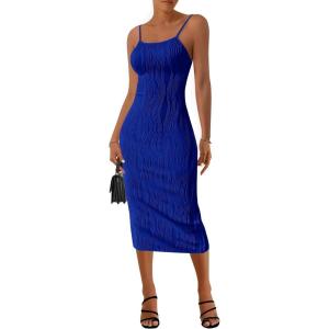 imagePRETTYGARDEN Womens Sexy Midi Bodycon Dress 2025 Summer Spaghetti Strap Sleeveless Knit Party Tight Fitted DressesRoyal Blue