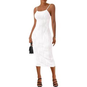 imagePRETTYGARDEN Womens Sexy Midi Bodycon Dress 2025 Summer Spaghetti Strap Sleeveless Knit Party Tight Fitted DressesWhite