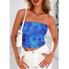 imagePRETTYGARDEN Strapless Tube Tops for Women 2025 Summer Mesh Floral Y2K Bandeau Cute Crop Top Trendy Going Out OutfitsBright Blue