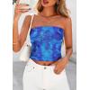 imagePRETTYGARDEN Strapless Tube Tops for Women 2025 Summer Mesh Floral Y2K Bandeau Cute Crop Top Trendy Going Out OutfitsBright Blue