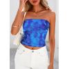 imagePRETTYGARDEN Strapless Tube Tops for Women 2025 Summer Mesh Floral Y2K Bandeau Cute Crop Top Trendy Going Out OutfitsBright Blue