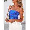imagePRETTYGARDEN Strapless Tube Tops for Women 2025 Summer Mesh Floral Y2K Bandeau Cute Crop Top Trendy Going Out OutfitsBright Blue