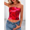 imagePRETTYGARDEN Strapless Tube Tops for Women 2025 Summer Mesh Floral Y2K Bandeau Cute Crop Top Trendy Going Out OutfitsRed