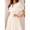 imagePRETTYGARDEN Womens 2025 Summer Short Dress V Neck Short Sleeve A Line Hollow Out Lace Ruffle Cute Casual Beach Party DressesBeige White