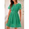 imagePRETTYGARDEN Womens 2025 Summer Short Dress V Neck Short Sleeve A Line Hollow Out Lace Ruffle Cute Casual Beach Party DressesGreen