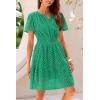 imagePRETTYGARDEN Womens 2025 Summer Short Dress V Neck Short Sleeve A Line Hollow Out Lace Ruffle Cute Casual Beach Party DressesGreen