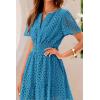 imagePRETTYGARDEN Womens 2025 Summer Short Dress V Neck Short Sleeve A Line Hollow Out Lace Ruffle Cute Casual Beach Party DressesLake Blue