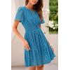 imagePRETTYGARDEN Womens 2025 Summer Short Dress V Neck Short Sleeve A Line Hollow Out Lace Ruffle Cute Casual Beach Party DressesLake Blue