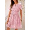 imagePRETTYGARDEN Womens 2025 Summer Short Dress V Neck Short Sleeve A Line Hollow Out Lace Ruffle Cute Casual Beach Party DressesPink