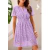imagePRETTYGARDEN Womens 2025 Summer Short Dress V Neck Short Sleeve A Line Hollow Out Lace Ruffle Cute Casual Beach Party DressesPurple