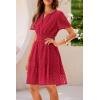imagePRETTYGARDEN Womens 2025 Summer Short Dress V Neck Short Sleeve A Line Hollow Out Lace Ruffle Cute Casual Beach Party DressesRed