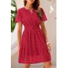 imagePRETTYGARDEN Womens 2025 Summer Short Dress V Neck Short Sleeve A Line Hollow Out Lace Ruffle Cute Casual Beach Party DressesRed