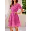 imagePRETTYGARDEN Womens 2025 Summer Short Dress V Neck Short Sleeve A Line Hollow Out Lace Ruffle Cute Casual Beach Party DressesRose Red