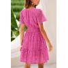 imagePRETTYGARDEN Womens 2025 Summer Short Dress V Neck Short Sleeve A Line Hollow Out Lace Ruffle Cute Casual Beach Party DressesRose Red