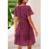 imagePRETTYGARDEN Womens 2025 Summer Short Dress V Neck Short Sleeve A Line Hollow Out Lace Ruffle Cute Casual Beach Party DressesWine Red