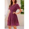 imagePRETTYGARDEN Womens 2025 Summer Short Dress V Neck Short Sleeve A Line Hollow Out Lace Ruffle Cute Casual Beach Party DressesWine Red