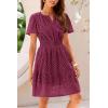 imagePRETTYGARDEN Womens 2025 Summer Short Dress V Neck Short Sleeve A Line Hollow Out Lace Ruffle Cute Casual Beach Party DressesWine Red