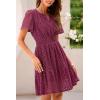 imagePRETTYGARDEN Womens 2025 Summer Short Dress V Neck Short Sleeve A Line Hollow Out Lace Ruffle Cute Casual Beach Party DressesWine Red
