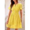 imagePRETTYGARDEN Womens 2025 Summer Short Dress V Neck Short Sleeve A Line Hollow Out Lace Ruffle Cute Casual Beach Party DressesYellow