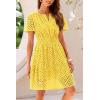 imagePRETTYGARDEN Womens 2025 Summer Short Dress V Neck Short Sleeve A Line Hollow Out Lace Ruffle Cute Casual Beach Party DressesYellow