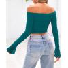 imagePRETTYGARDEN Womens Long Sleeve T Shirts Casual Off Shoulder Ruched Slim Fit Crop Tops Going Out Summer BlousesLake Blue