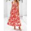 imagePRETTYGARDEN Womens Summer Dresses Floral Sleeveless Smocked Maxi Dress Boho Spaghetti Strap A Line Flowy Beach Long SundressRed Floral