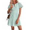 imagePRETTYGARDEN Womens 2025 Summer Short Dress V Neck Short Sleeve A Line Hollow Out Lace Ruffle Cute Casual Beach Party DressesLight Green