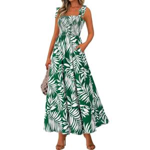 imagePRETTYGARDEN Womens Summer Dresses Floral Sleeveless Smocked Maxi Dress Boho Spaghetti Strap A Line Flowy Beach Long SundressGreen Flower