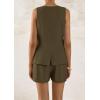 imagePRETTYGARDEN Womens 2 Piece Sets 2025 Summer Trendy Button Down Suit Vest Tops High Waisted Shorts Business Casual OutfitsArmy Green