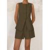 imagePRETTYGARDEN Womens 2 Piece Sets 2025 Summer Trendy Button Down Suit Vest Tops High Waisted Shorts Business Casual OutfitsArmy Green