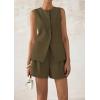 imagePRETTYGARDEN Womens 2 Piece Sets 2025 Summer Trendy Button Down Suit Vest Tops High Waisted Shorts Business Casual OutfitsArmy Green